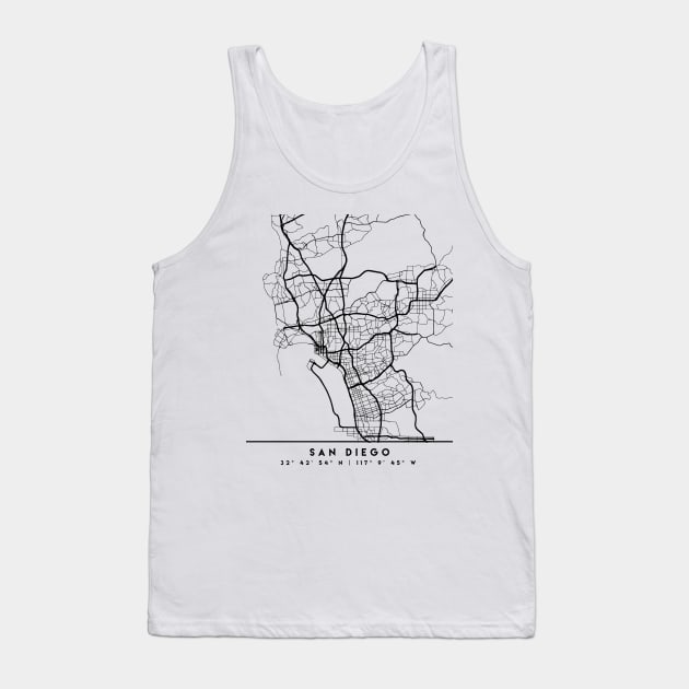 SAN DIEGO CALIFORNIA BLACK CITY STREET MAP ART Tank Top by deificusArt